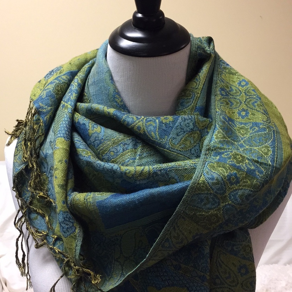 Green and Blue very soft long scarf